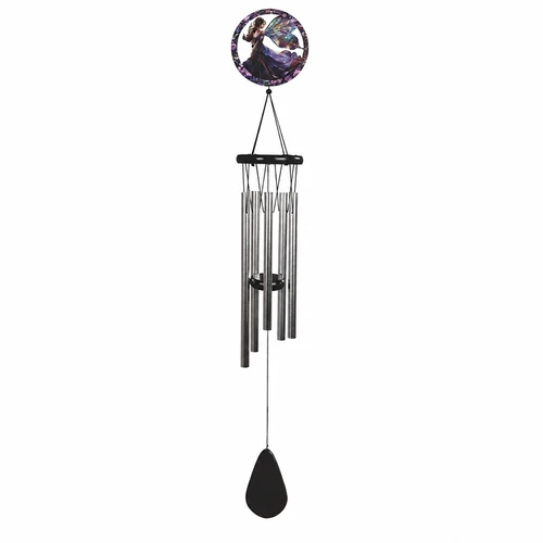 36-Inch Fairy Wind Chime with Colorful Fantasy Medallion – Silver Metal Tubes for Outdoor Garden, Patio and Porch Décor