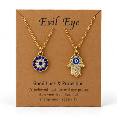 Luxury Rhinestone Evil Eye Necklace Collection – Disc & Hamsa Charms, Assorted Styles
