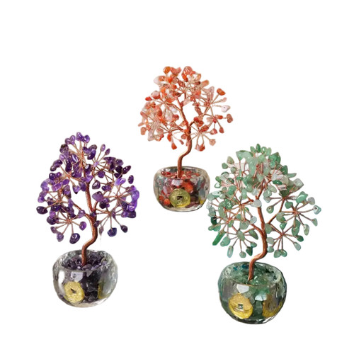 7" Gem Tree W/ Coin Base & Crystal Chips (Assorted Styles)