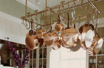 A hanging pot rack is a great way to show off your copper cookware