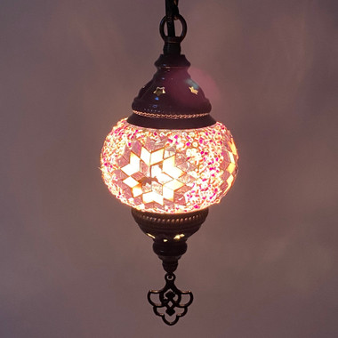 Turkish Mosaic Lantern Hanging Single Chain - 4
