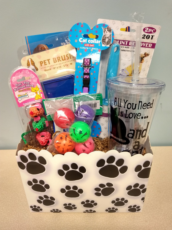 cat themed gift basket