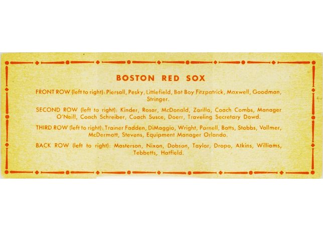 1951 Topps Team card Boston Red Sox - Dated 1950 (back)