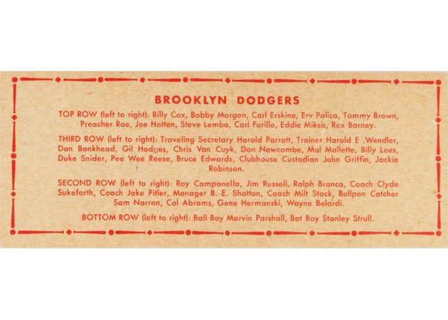 1951 Topps Team card Brooklyn Dodgers - Dated 1950 (back)