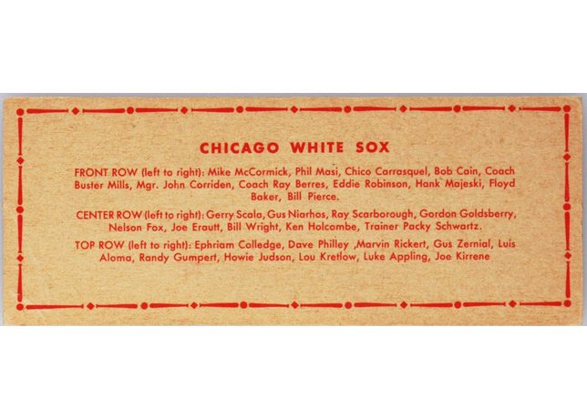 1951 Topps Team card Chicago White Sox - Dated 1950 (back)