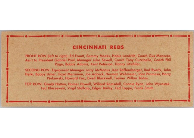 1951 Topps Team card Cincinnati Reds - Dated 1950 (back)
