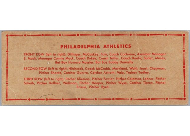 1951 Topps Team card Philadelphia Athletics - Dated 1950 (back)