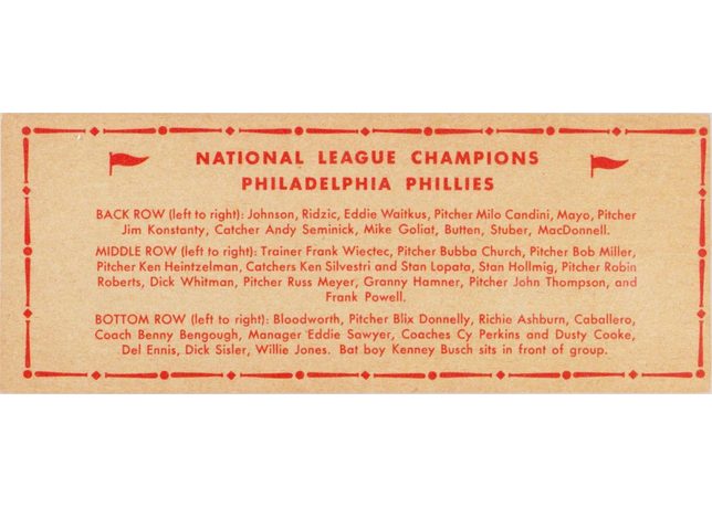 1951 Topps Team card Philadelphia Phillies - Dated 1950 (back)