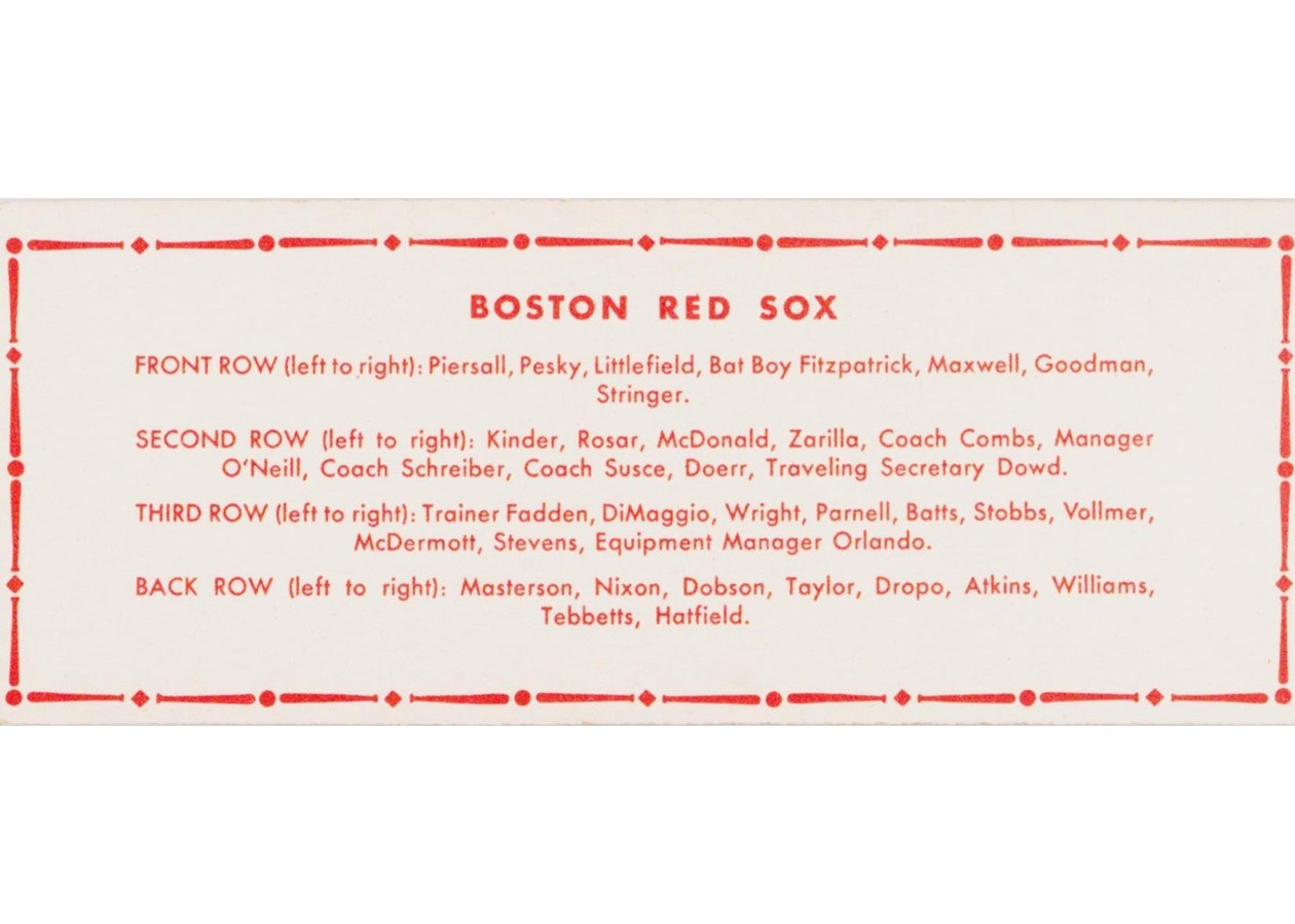 1951 Topps Team card Boston Red Sox card back