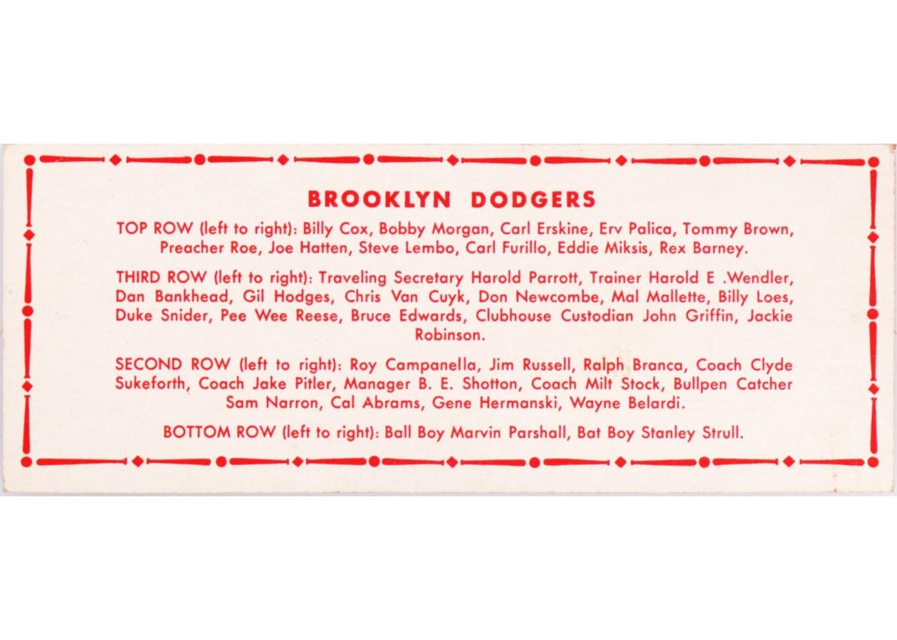 1951 Topps Team card Brooklyn Dodgers card back