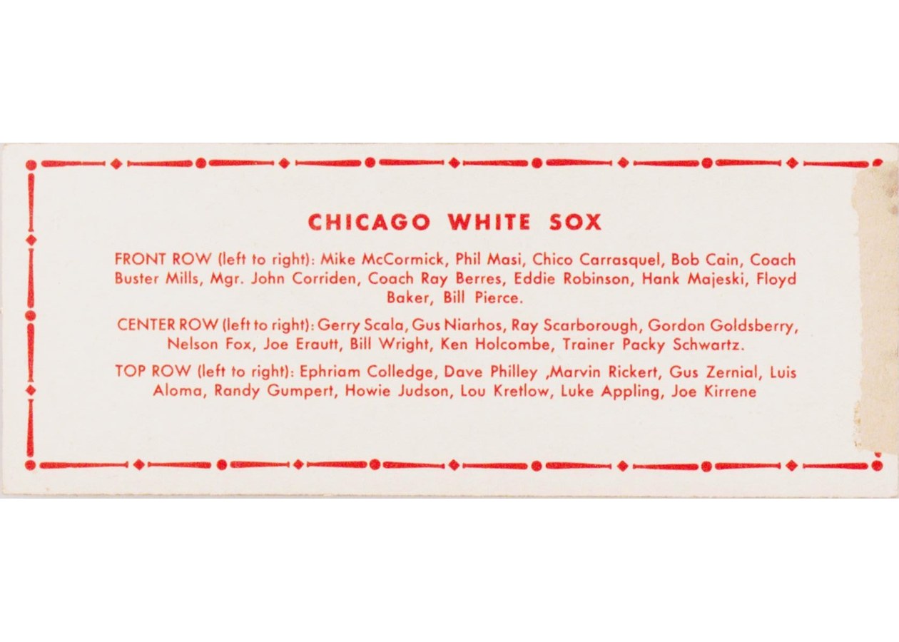1951 Topps Team card Chicago White Sox card back