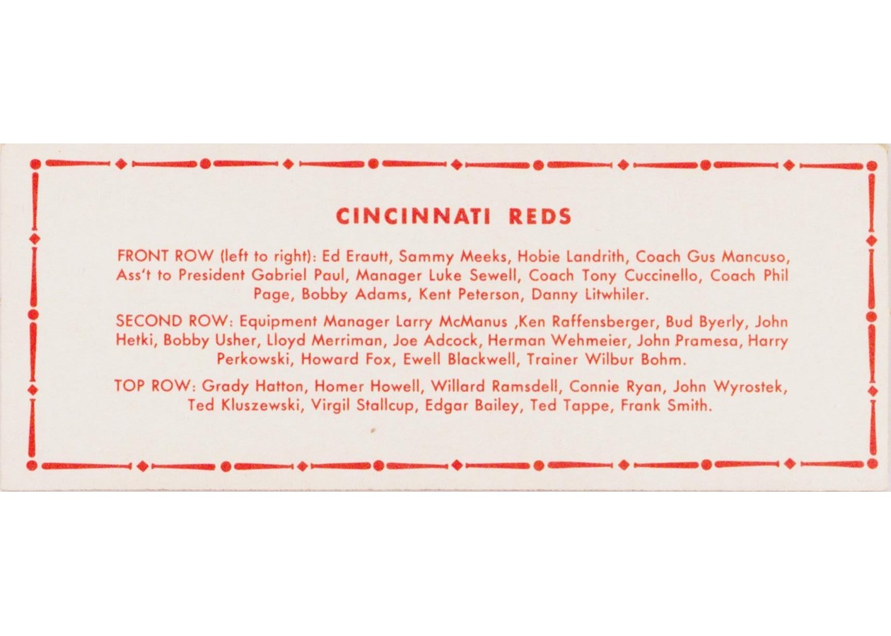 1951 Topps Team card Cincinnati Reds card back
