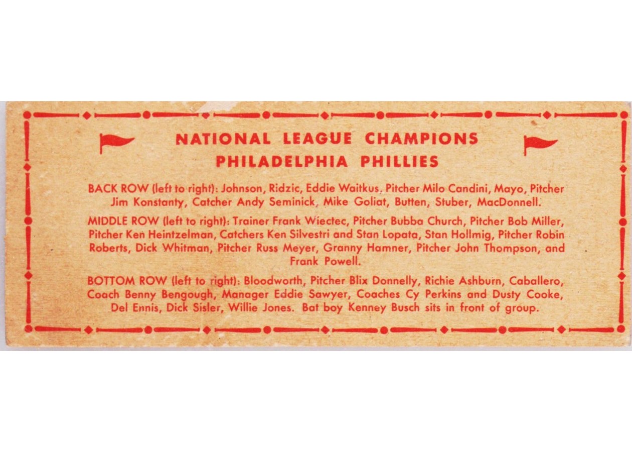1951 Topps Team card Philadelphia Phillies card back