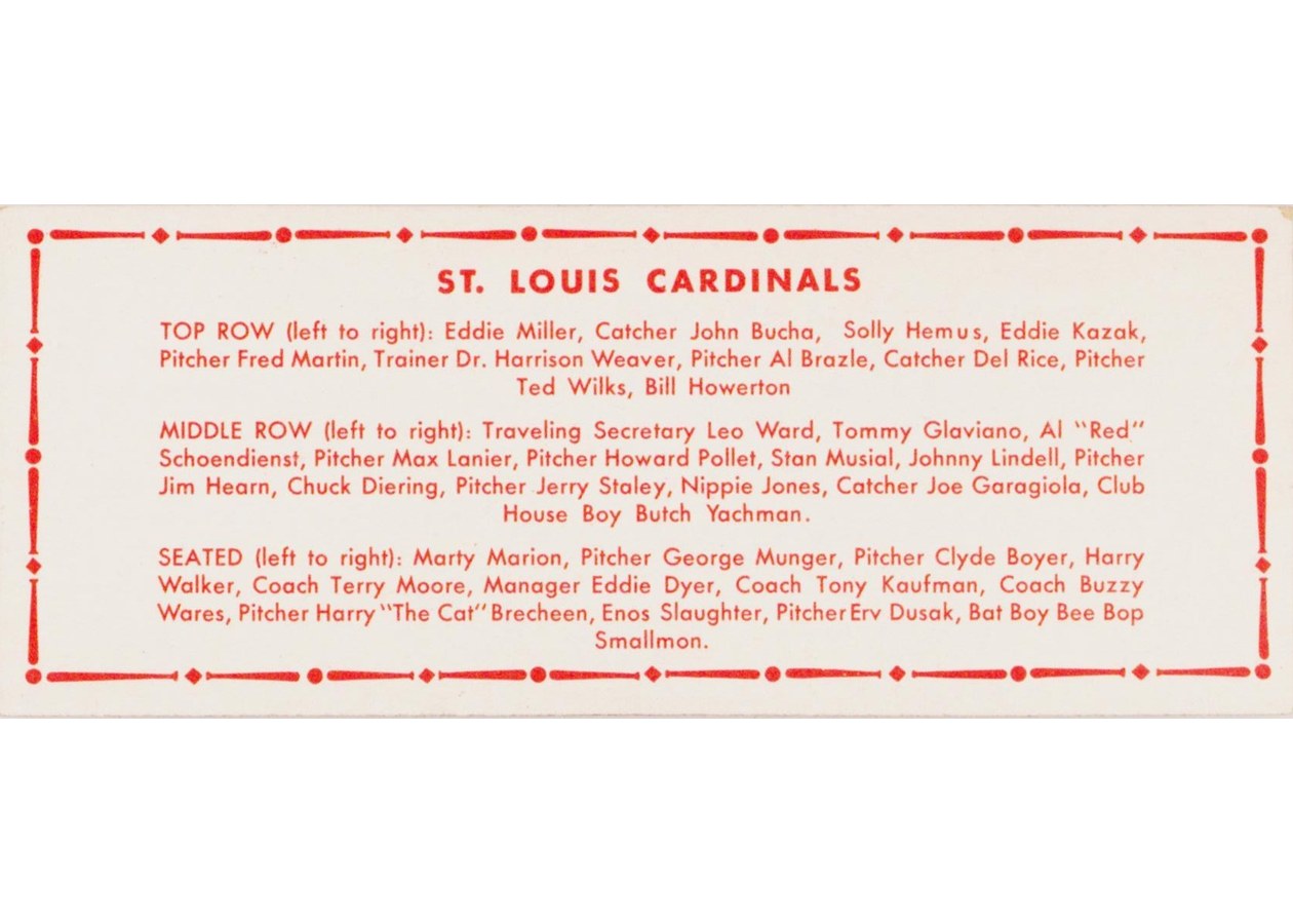 1951 Topps Team card St. Louis Cardinals card back