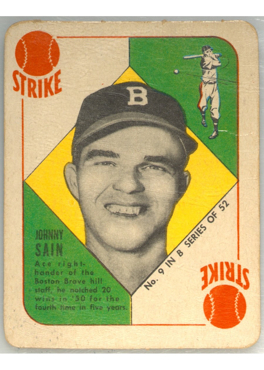 1951 Topps Blue Back #9 Johnny Sain, Boston Braves
