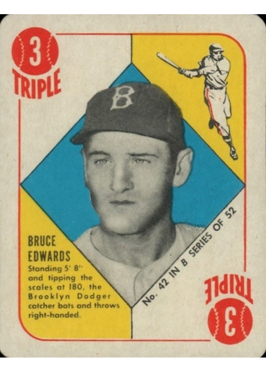 1951 Topps Blue Back #42 Bruce Edwards, Brooklyn Dodgers