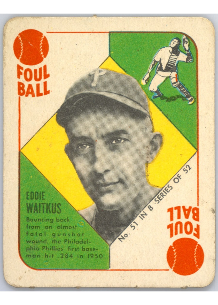 1951 Topps Blue Back #51 Eddie Waitkus, Philadelphia Phillies
