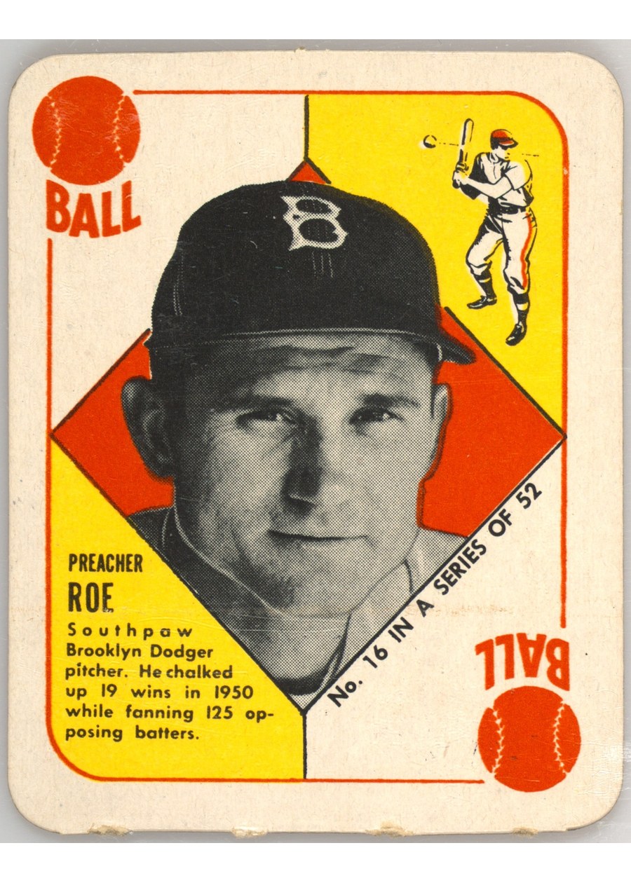 1951 Topps Red Back #16 Preacher Roe, Brooklyn Dodgers