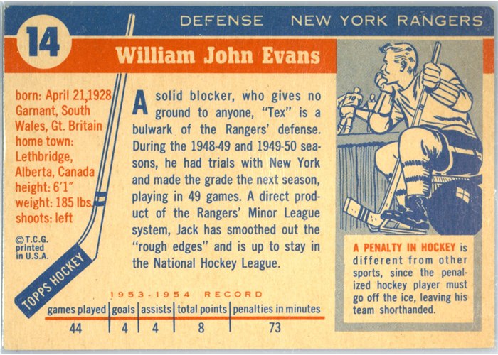 1954-55 Topps #14 Jack Evans card back