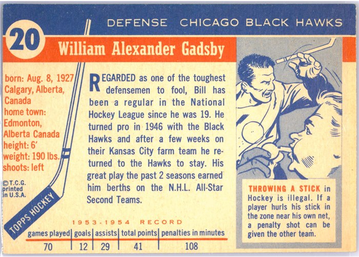 1954-55 Topps #20 Bill Gadsby card back