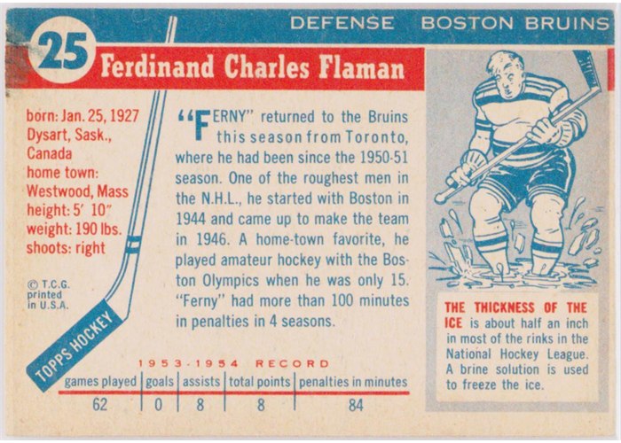 1954-55 Topps #25 Fern Flaman card back