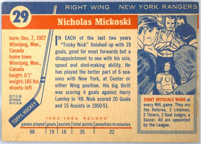 1954-55 Topps #29 Nick Mickoski card back