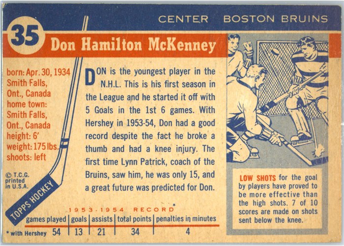 1954-55 Topps #35 Don McKenney card back