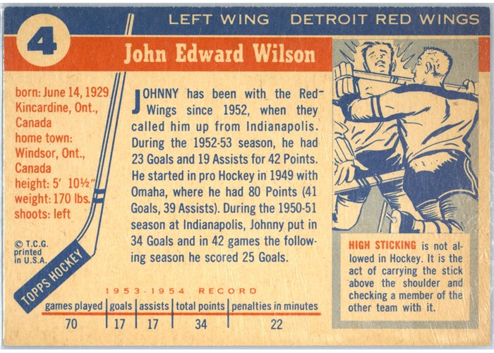 1954-55 Topps #4 Johnny Wilson card back