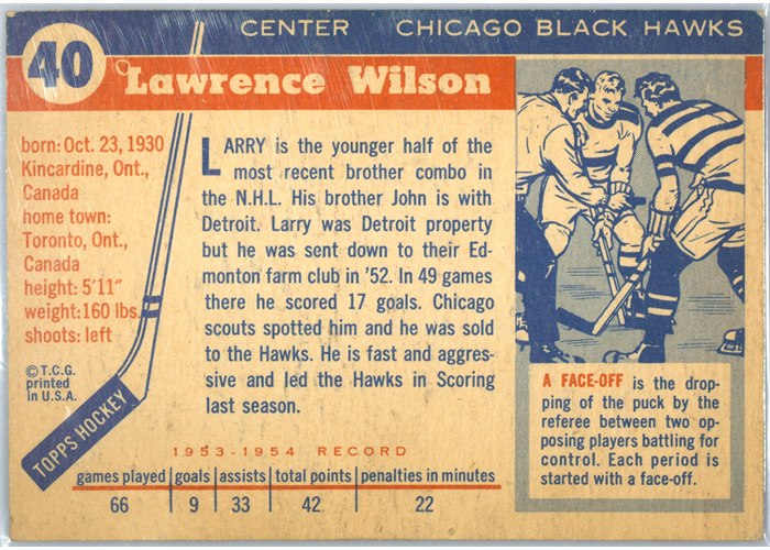 1954-55 Topps #40 Larry Wilson card back