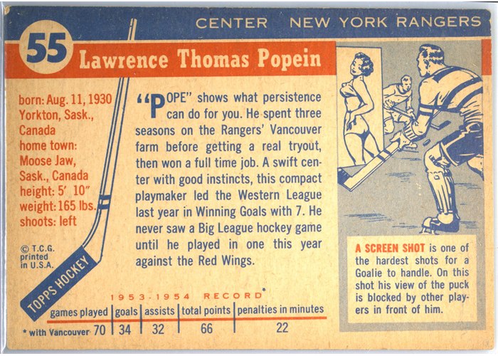 1954-55 Topps #55 Larry Popein card back