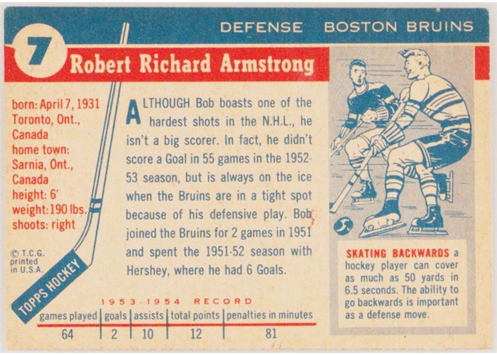 1954-55 Topps #7 Bob Armstrong card back