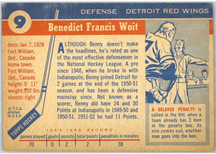 1954-55 Topps #9 Benny Woit card back