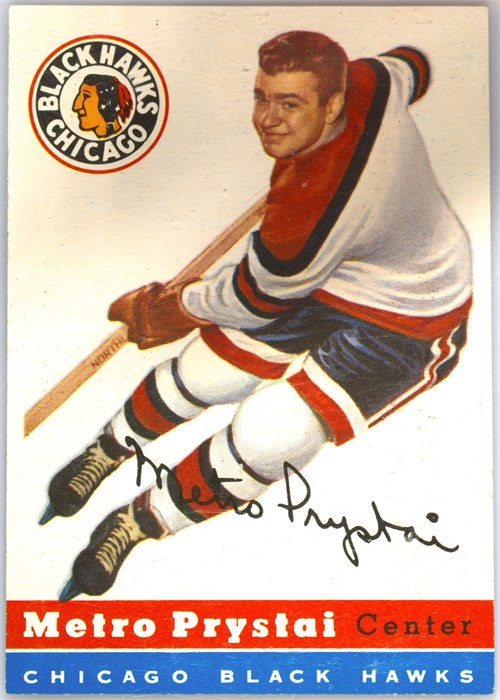 1954-55 Topps #24 Metro Prystai, Chicago Black Hawks