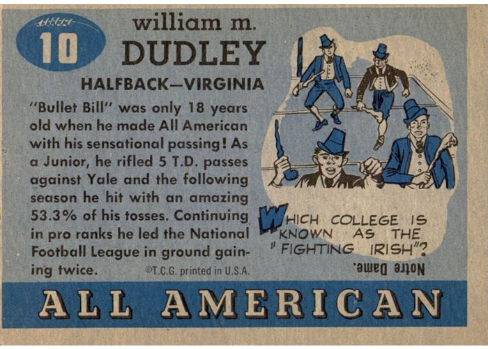 1955 Topps All-American #10 Bill Dudley card back