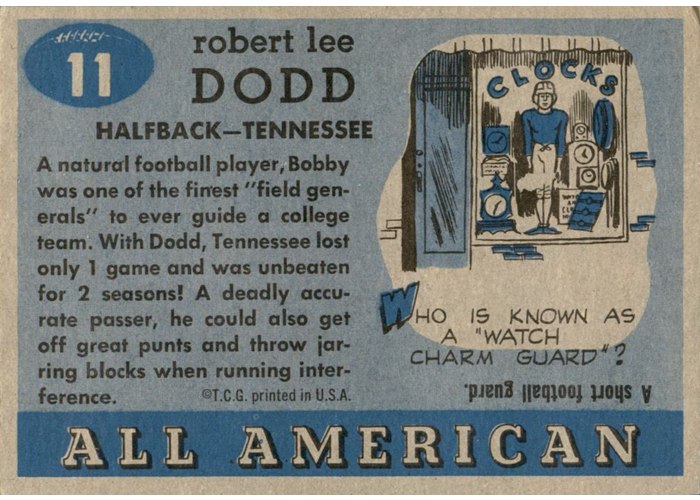 1955 Topps All-American #11 Bobby Dodd card back