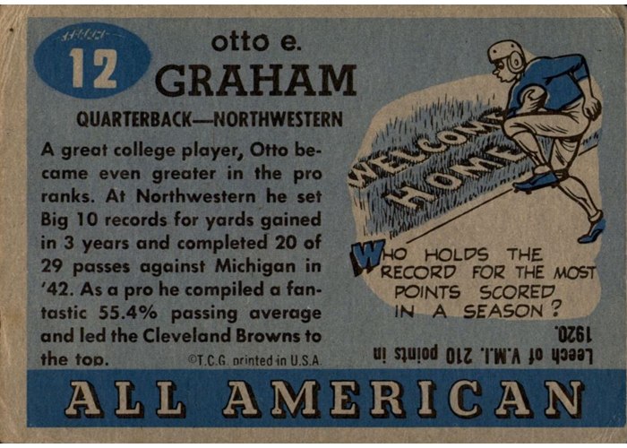 1955 Topps All-American #12 Otto Graham card back