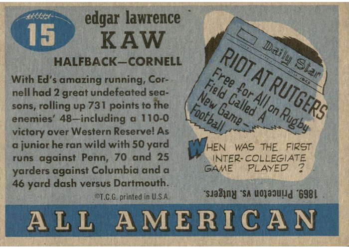 1955 Topps All-American #15 Eddie Kaw card back