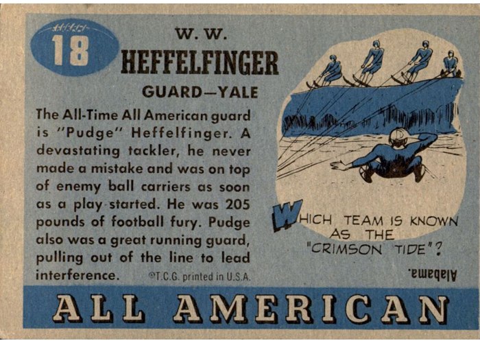1955 Topps All-American #18 Pudge Heffelfinger card back