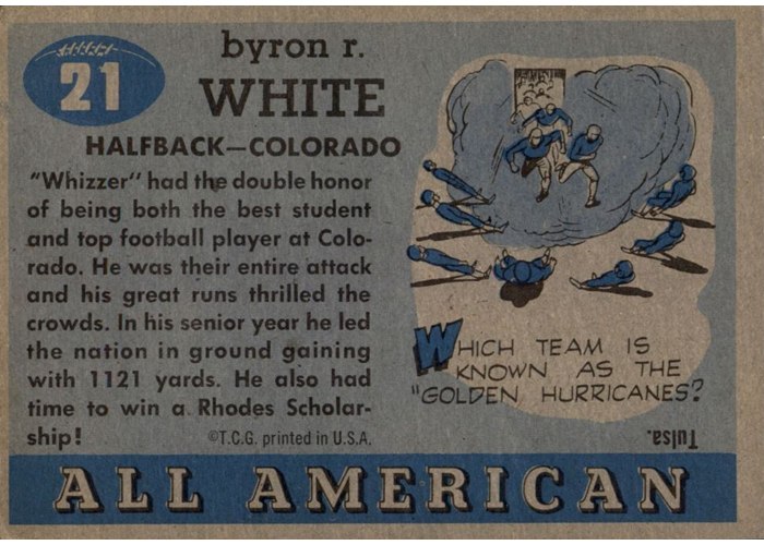 1955 Topps All-American #21 Whizzer White correct biography back