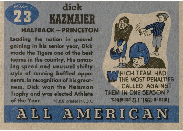 1955 Topps All-American #23 Dick Kazmaier card back