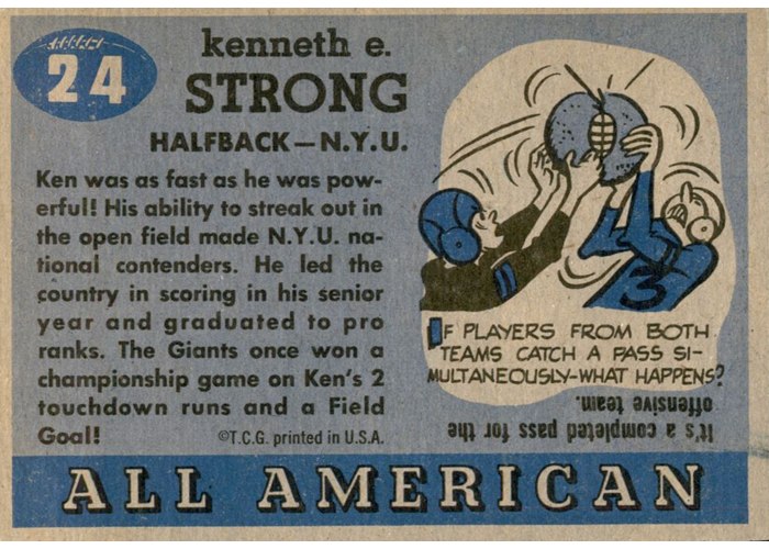 1955 Topps All-American #24 Ken Strong card back