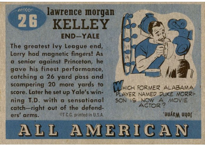 1955 Topps All-American #26 Larry Kelley card back