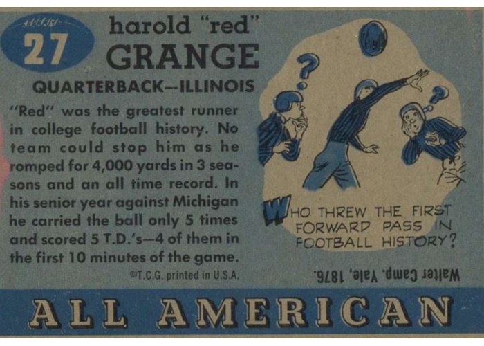 1955 Topps All-American #27 Red Grange card back