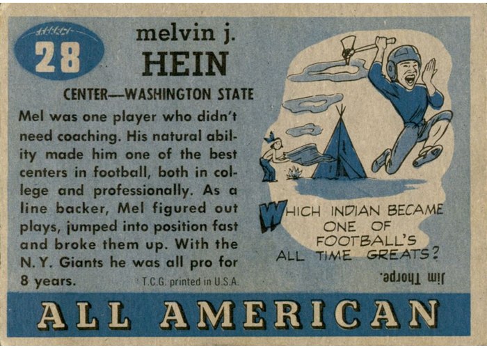 1955 Topps All-American #28 Mel Hein card back