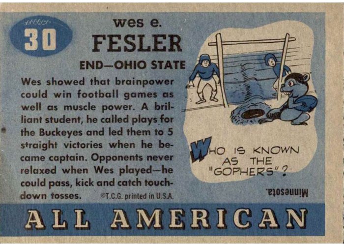 1955 Topps All-American #30 Wes Fesler card back