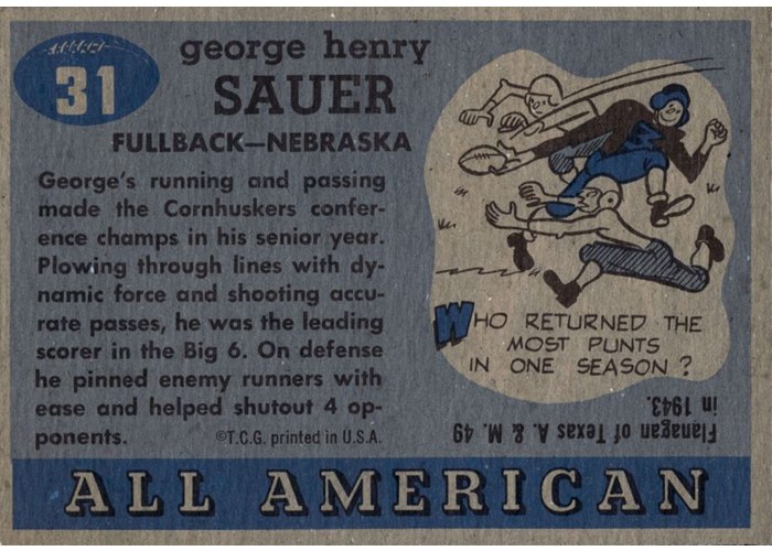 1955 Topps All-American #31 George Sauer Sr. card back