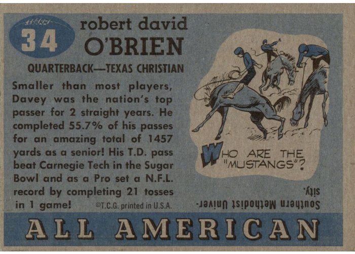 1955 Topps All-American #34 Davey O'Brien card back