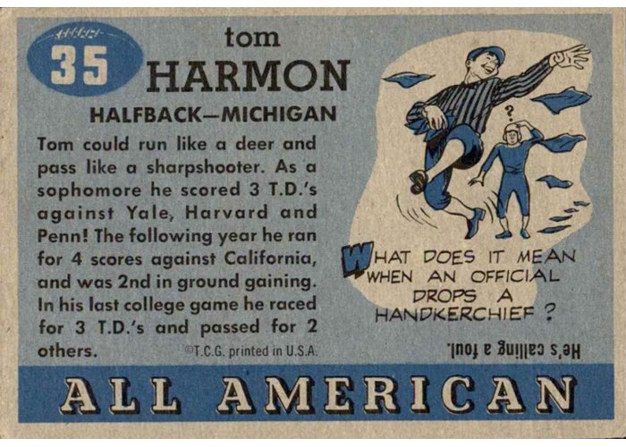 1955 Topps All-American #35 Tom Harmon card back