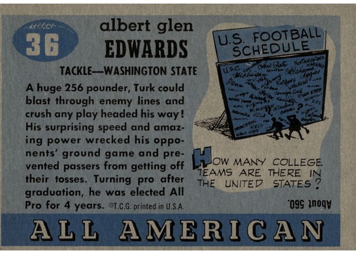 1955 Topps All-American #36 Turk Edwards card back