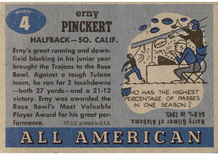 1955 Topps All-American #4 Erny Pinckert card back